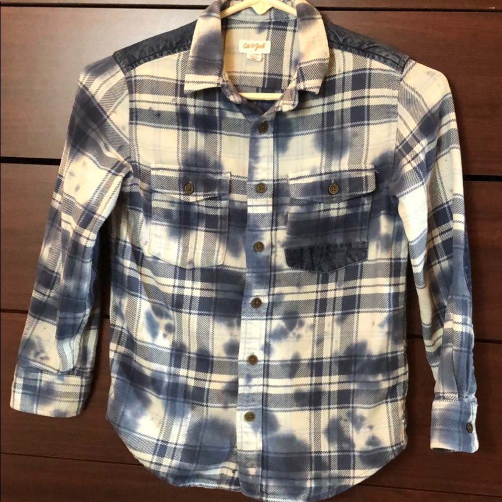Jean/Blue/White Flannel Button Down Boys Size 6/7